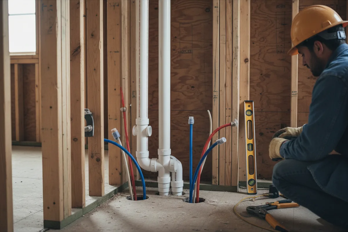 Drain and supply rough-in during Sump Pump Repair in New Castle